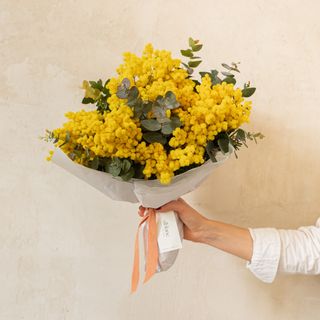 Ramo de flores de mimosa y eucalipto