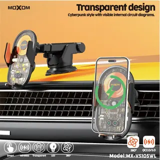 Support auto 2en1 avec chargeur sans fil 15W Moxom Fast Charge