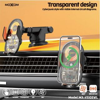 Support auto 2en1 avec chargeur sans fil 15W Moxom Fast Charge