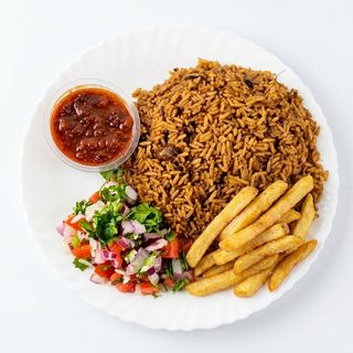 Pilau With Chips & Veggies