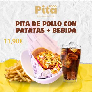 Pita de Pollo más patatas y bebida 