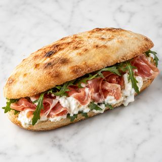 Panuozzo crudo, stracciatella e rucola