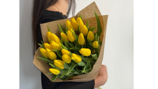 25 żółtych tulipanów w eko opakowaniu