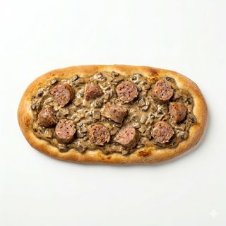 Coca De Botifarra Esparracada Amb Crema De Xampinyons
