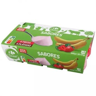 Yogur Sabor 4 Fresa y 4 Platano Carrefour 8x125 Gr.