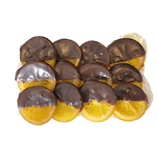 Bandeja de naranjas confitadas con chocolate (1/2 Kg.)