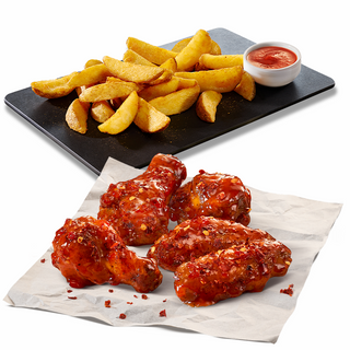 Aripioare Piri Piri 5 bucati + wedges & sos