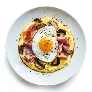 Crema de patata ,setas ,jamón y huevo