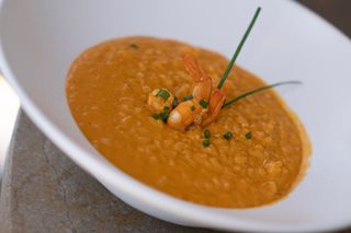Risotto de langostinos con crema de mascarpone