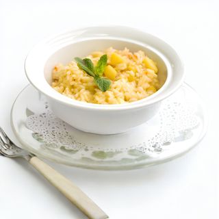 Різотто з тигровими креветками і зеленими яблуками