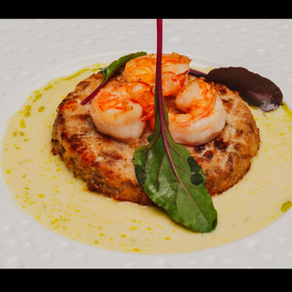 Фиштекс из лосося и креветок с голландским соусом    