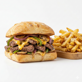 Philly Cheese Steak + cartofi prajiti