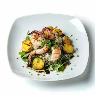 Chipirones a la plancha con patatas o arroz y ensalada
