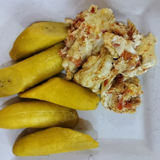 Boiled plantain and Egg Sauce 