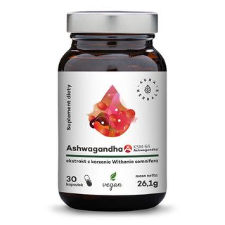 Ashwagandha KSM-66 Ekstrakt z korzenia Withania Somnifera Żeń-szeń indyjski 30 kapsułek 26,1 g Aura Herbals