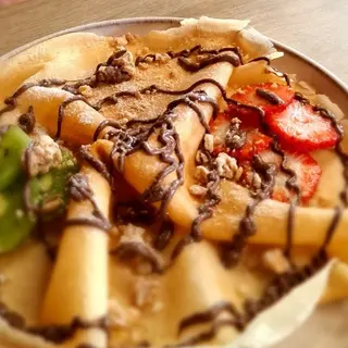 Waffle ou Panquecas ou Crepe com Fruta e nutela