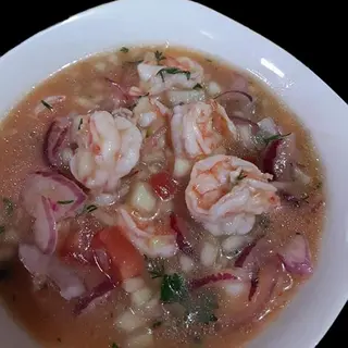 Ceviche De Gambas y porcion de arroz 