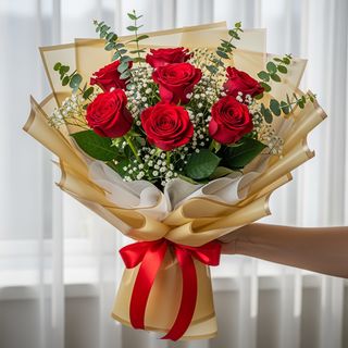 Bouquet Doré Amour – 7 Roses