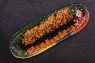 Spicy salmon sashimi