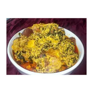 1 plate of Egusi Soup Mixed with Okro with Swallow and Protein