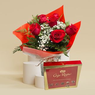Ramo de 6 rosas con bombones (11unid.)