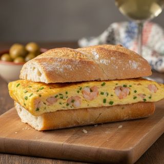 Bocadillo de tortilla de gambas