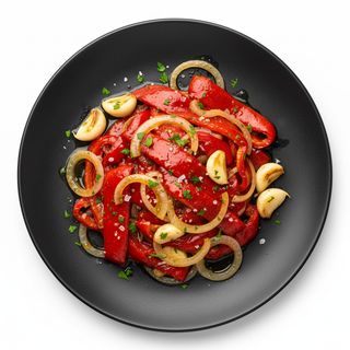 Pimientos Asados A La Brasa Con Ajo Y Cebolla