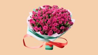 დიდი ბუკეტი პატარა ვარდისფერი ვარდებით