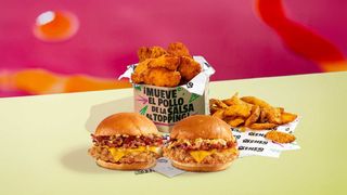 2 Burgers a elegir + 6 bombs crujientes + Patatas m