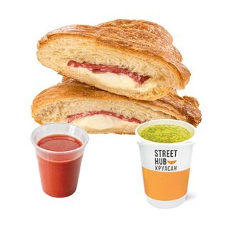 Круасан-гриль вел Салямі з сиром та бульйон або томатний сік зі знижкою-50%