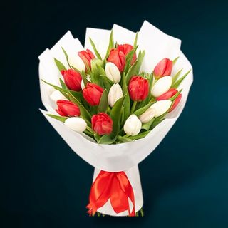 Buchet 21 Lalele Albe si Rosii