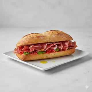 Bocadillo De Jamón Serrano Con Tomate Y Aceite