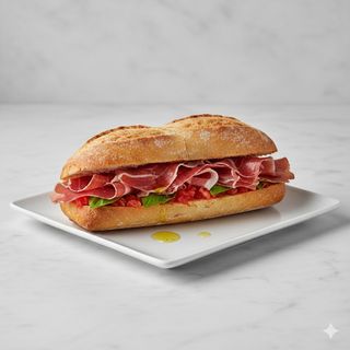 Bocadillo De Jamón Serrano Con Tomate Y Aceite