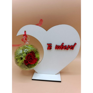 Suport inima cu trandafir criogenat "Te iubesc!"