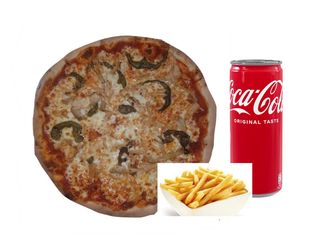 Zam zam pizza speciale con patatine fritte e bevanda a scelta