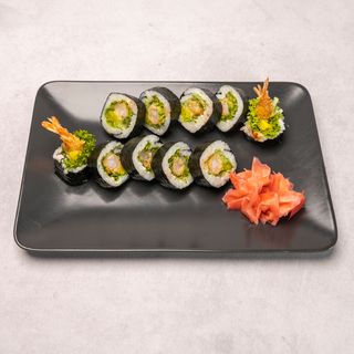 8. Futomaki serek, sałata, halibut w tempurze, ogórek , rzodkiew 10szt