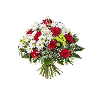 RAMO VARIADO DE ROSAS ROJAS Y MARGARITAS 