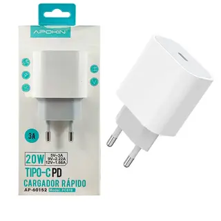 Cargador Rápido Entrada PD 20w 3.0A Sin Cable APOKIN Oval- Blanco