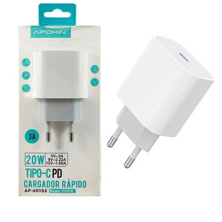 Cargador Rápido Entrada PD 20w 3.0A Sin Cable APOKIN Oval- Blanco