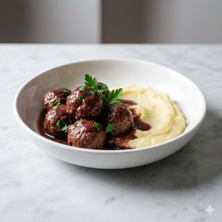 Polpette di bollito di manzo stracotto nel vino rosso