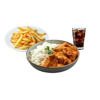 Menú 1/2 Pollo Massala Con Patatas Fritas Y Bebida