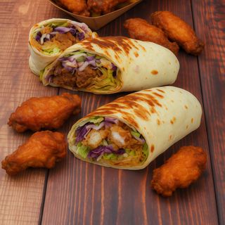 2 Burritos + Alitas con patatas.