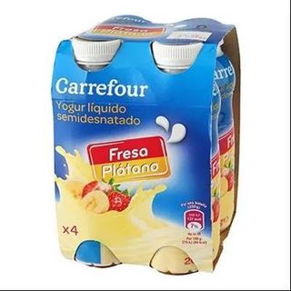Yogur Semidesnatado Fresa y Plátano Carrefour 4 Uds. 200 Ml.