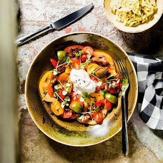 Език и шкембе с гъби в масло и кашкавал﻿ (500г)