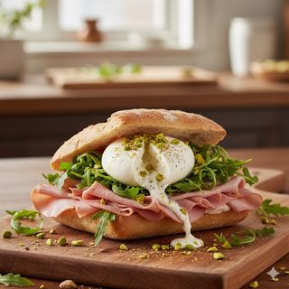 Mortadella, rucola, burrata, granella di pistacchio