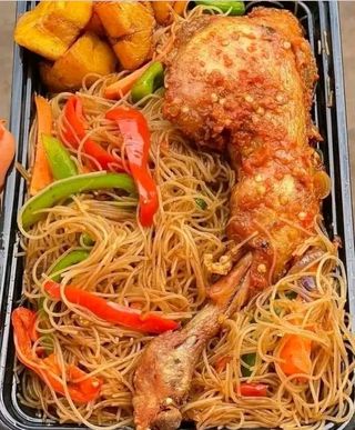 Stir Fry Spaghetti with Turkey and Plantain