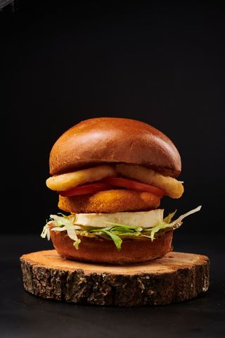 Halloumi burger with fries and sos burgatore