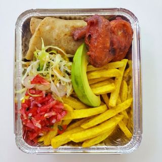 Chips, chicken, and chapati