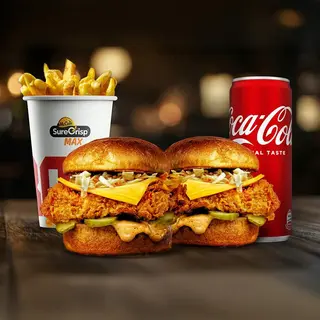 XL 2 x Chicken Original burger + 1 x pomfrit + 1 x Coca Cola 0,33l