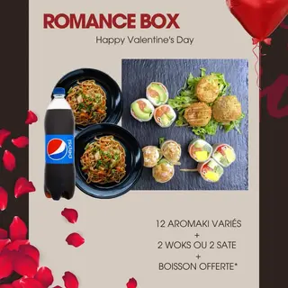 Romance Box (12 aromakis variés + 2x woks ou 2x satés +Boisson 1l offerte*)